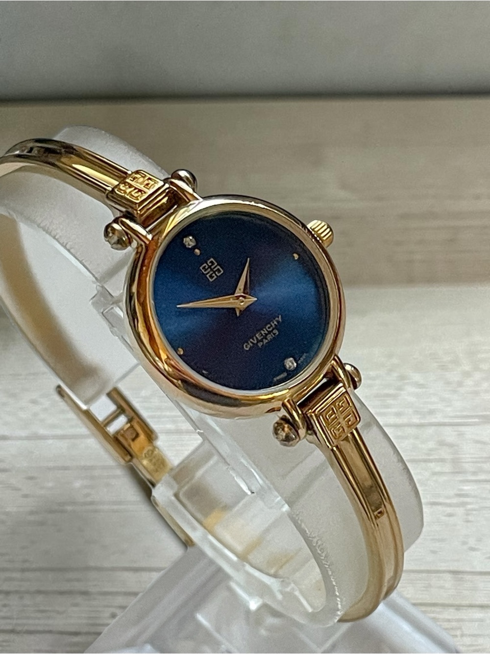 Vintage Givenchy Bangle Watch Gold Plated, Blue Dial